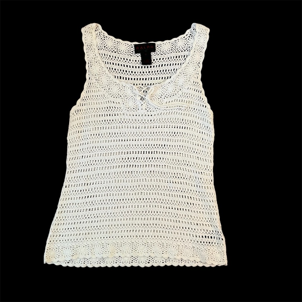 Vintage Ralph Lauren Hand Knit White Boho Top- Size M